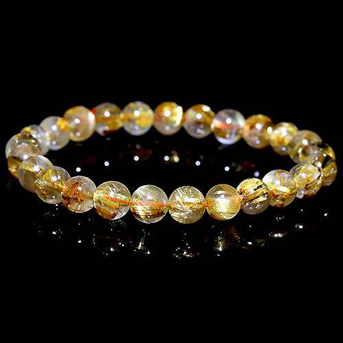 〔K1891-2〕約7.8mm タイチンルチルクォーツ ブレスレット Rutilated Quartz