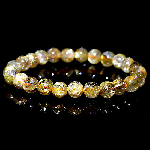 〔K1891-3〕約7.3mm タイチンルチルクォーツ ブレスレット Rutilated Quartz