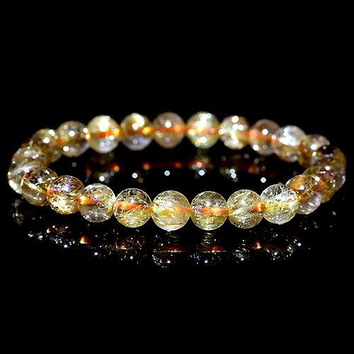 〔K1891-4〕約7.3mm タイチンルチルクォーツ ブレスレット Rutilated Quartz