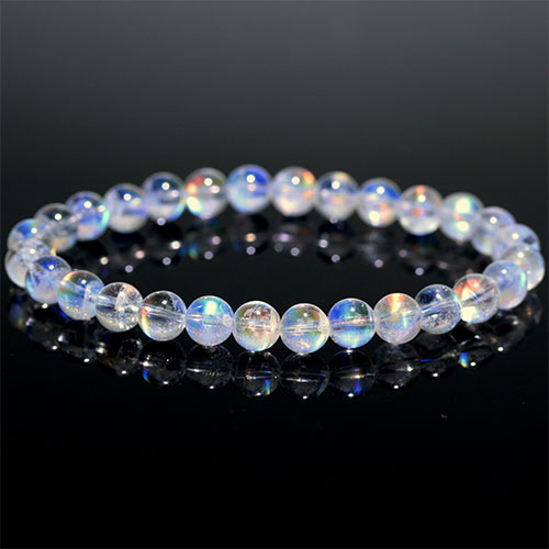 〔K1992-4〕高品質 約6.5mm マダガスカル産 レインボームーンストーン ブレスレット