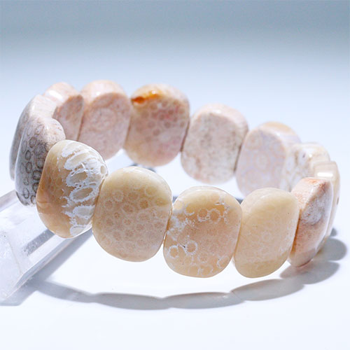 〔K2001-2〕超かわいい フォッシルコーラル バングル ブレスレット 化石珊瑚 Fossil coral