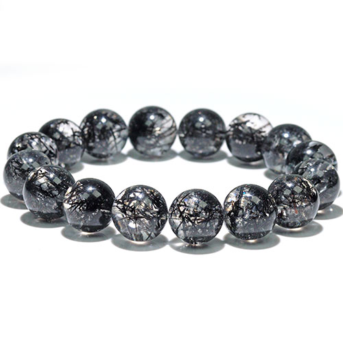 〔K2002-1〕高品質 約13mm 透明度が高い 迫力太針 ブラックルチルクォーツ ブレスレット