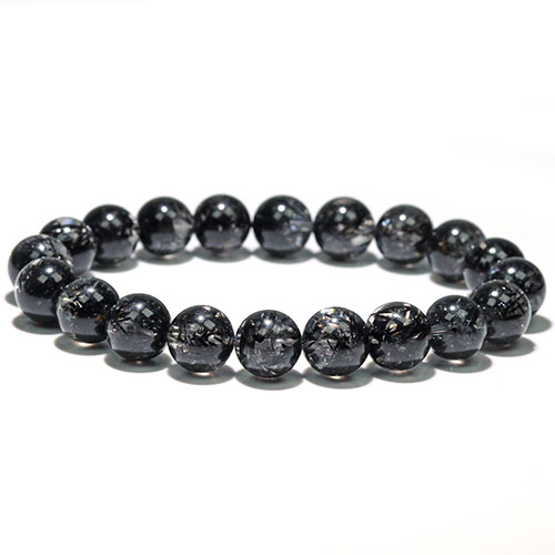 〔K2002-2〕高品質 約9mm 透明度が高い 迫力太針 ブラックルチルクォーツ ブレスレット