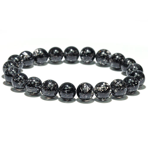 〔K2002-3〕高品質 約9mm 透明度が高い 迫力太針 ブラックルチルクォーツ ブレスレット