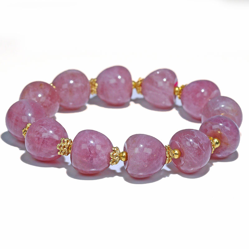 〔K2039〕約13-14mm 発色良い イチゴ型 パープルローズクォーツ ブレスレット マダガスカル産