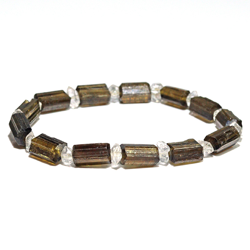 〔K2087〕ダイオプサイト ハーキマーダイヤモンド ブレスレット 結晶 原石 【ランダム発送】