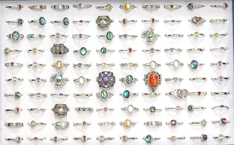 〔R374-42〕お買い得 天然石 箱売り リング 100個 指輪 フリーサイズ  まとめ売り アクセサリーリング