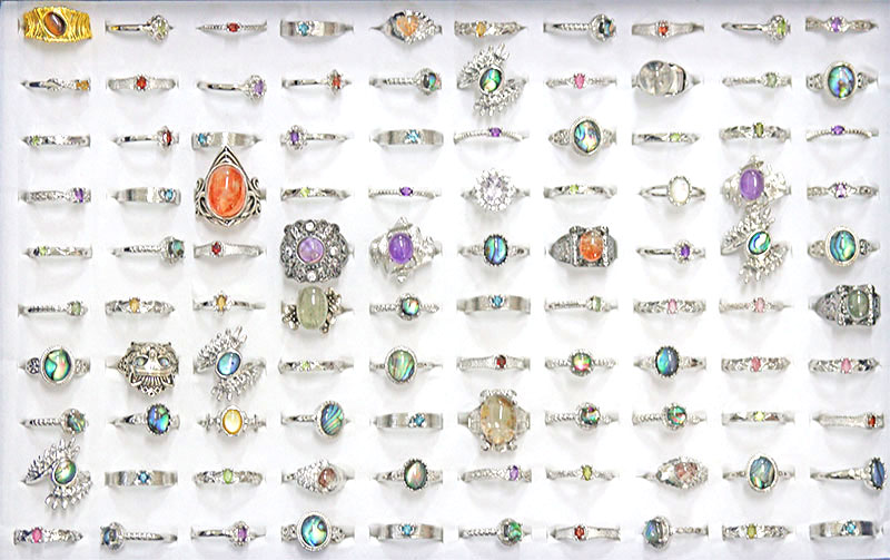 〔R374-44〕お買い得 天然石 箱売り リング 100個 指輪 フリーサイズ  まとめ売り アクセサリーリング