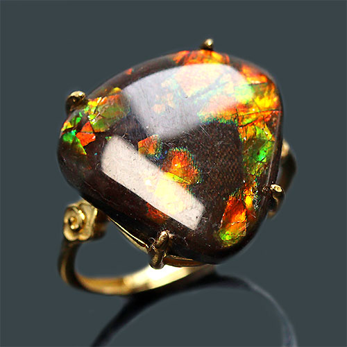 〔R384-2〕古代からの奇跡 アンモライト コーライト SV925 リング 指輪 サイズフリー ammolite