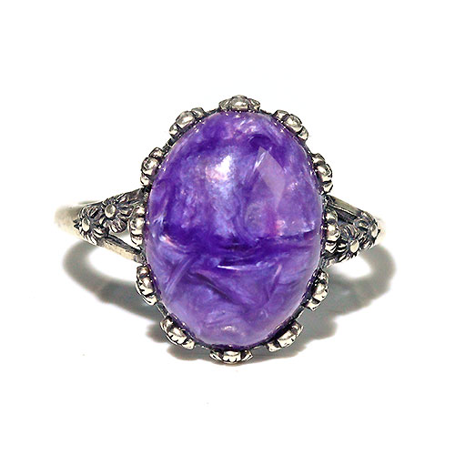 〔R418-2〕チャロアイト リング sv925 Charoite チャロ石 リング 指輪 サイズフリー