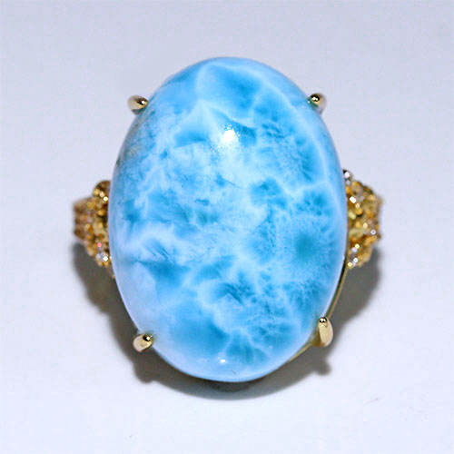 〔R439-2〕高品質 ドミニカ産 ラリマー Larimar SV925 リング 指輪 フリー