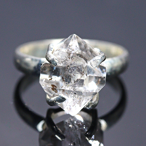 〔R470-5〕約15号 ニューヨーク州 ハーキマーダイヤモンド リング SV925 Herkimer diamond ギャランティーカード付