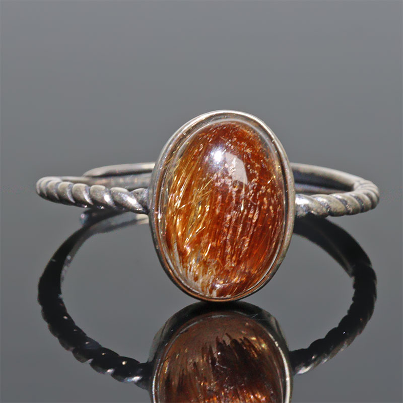 〔R479-2〕sv925 ブロンズルチルクォーツキャッツアイ リング 指輪 フリー