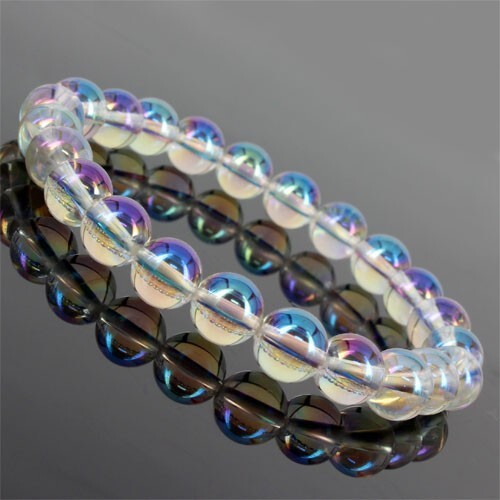 〔VGR42-10m〕約10mm レインボーオーラガラス オーロラオーラ ビーズ ブレスレット RainbowAura Glass Beads 虹彩光沢
