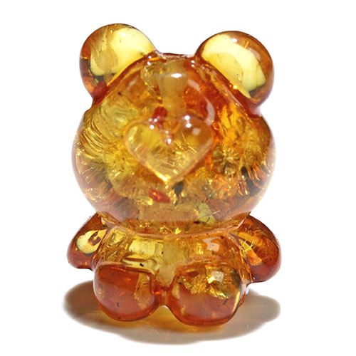 〔Z59-13〕クマちゃん アンバー 琥珀 ビーズ 貫通穴 Amber【FOREST 天然石 パワーストーン】
