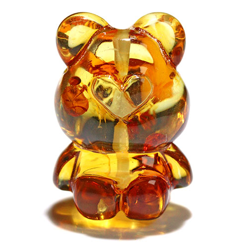 〔Z59-17〕クマちゃん アンバー 琥珀 ビーズ 貫通穴 Amber【FOREST 天然石 パワーストーン】