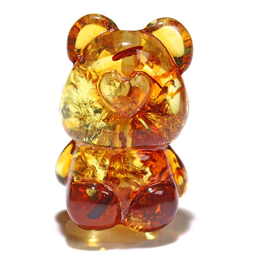 〔Z59-20〕クマちゃん アンバー 琥珀 ビーズ 貫通穴 Amber【FOREST 天然石 パワーストーン】