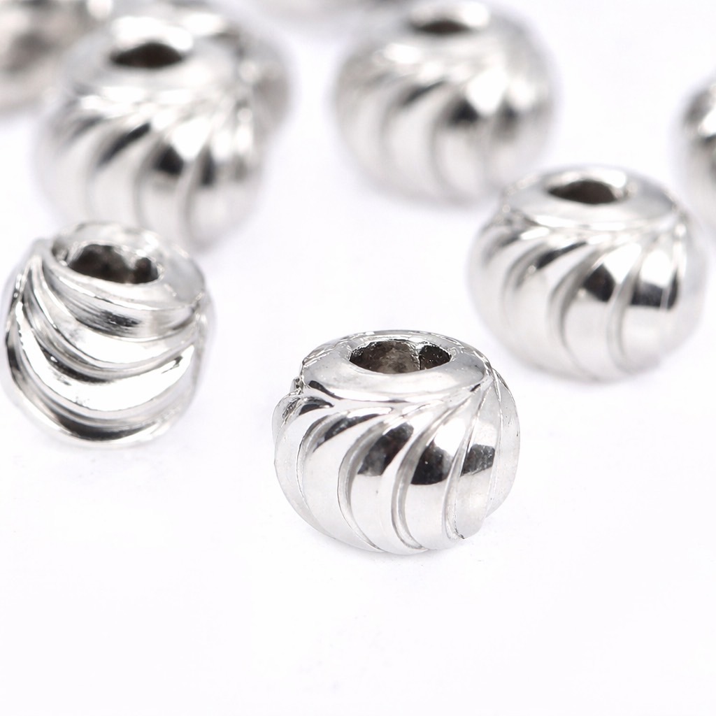 〔G4-80-W3m〕約3mm 50個入り ホワイトシルバーカラー ストライプカット ツイスト スペーサービーズ アクセサリーパーツ