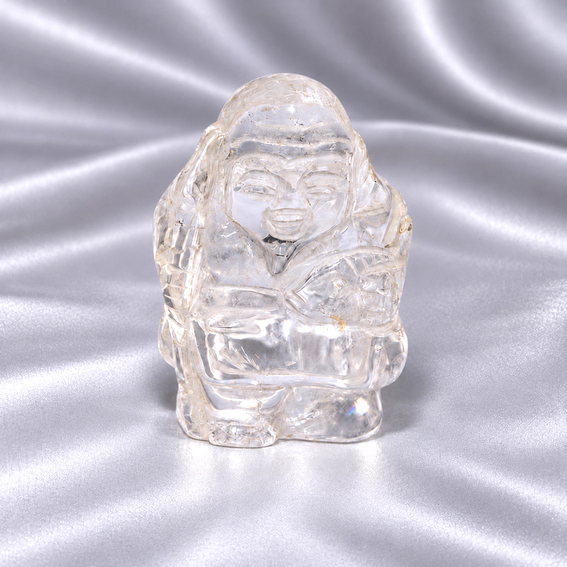 〔D499-2〕恵比寿天 クォーツ Quartz 水晶 彫刻 七福神 縁起物 置物 天然石