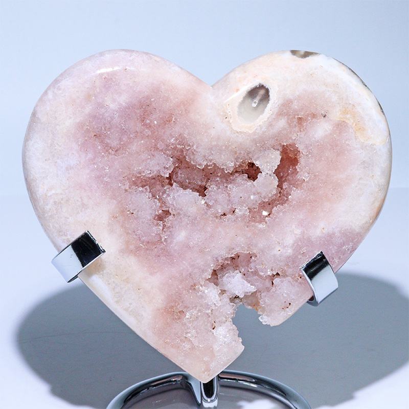 〔D467-2〕ピンクアメジスト ハートシェイプ ～優美な結晶ドゥルージー～ 鉱物 原石 標本 置物【メール便不可】