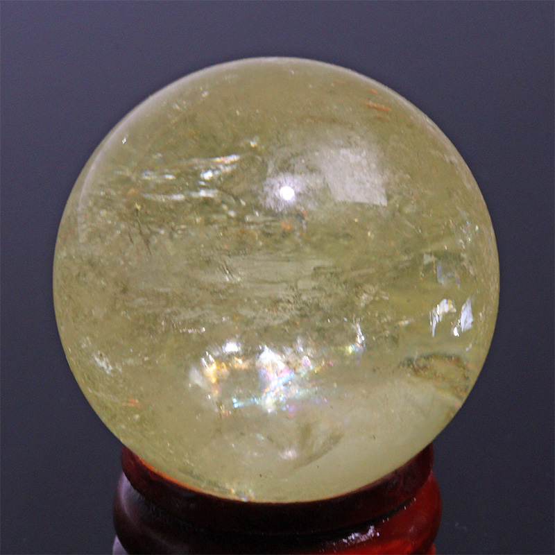 〔D471-11〕約33mm シトリン 虹入り スフィア Citrine 丸玉  黄水晶 置物 風水【メール便不可】