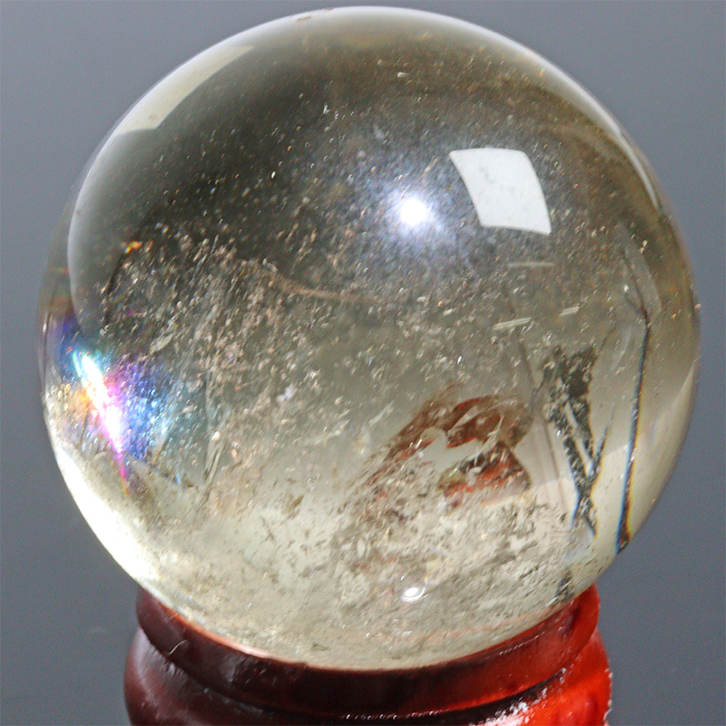 〔D471-13〕約33mm シトリン 虹入り スフィア Citrine 丸玉  黄水晶 置物 風水【メール便不可】