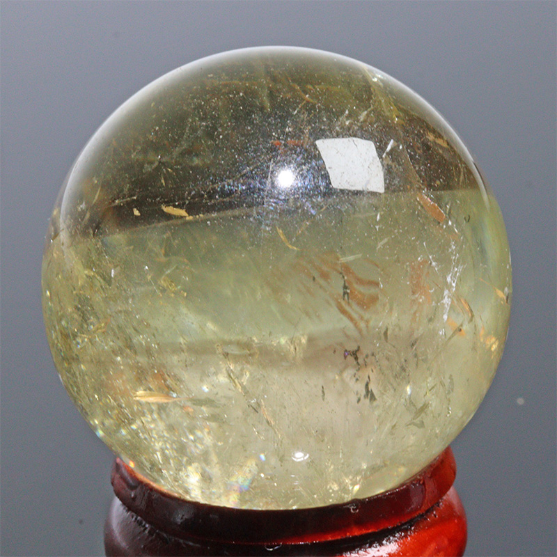 〔D471-14〕約32mm シトリン 虹入り スフィア Citrine 丸玉  黄水晶 置物 風水【メール便不可】