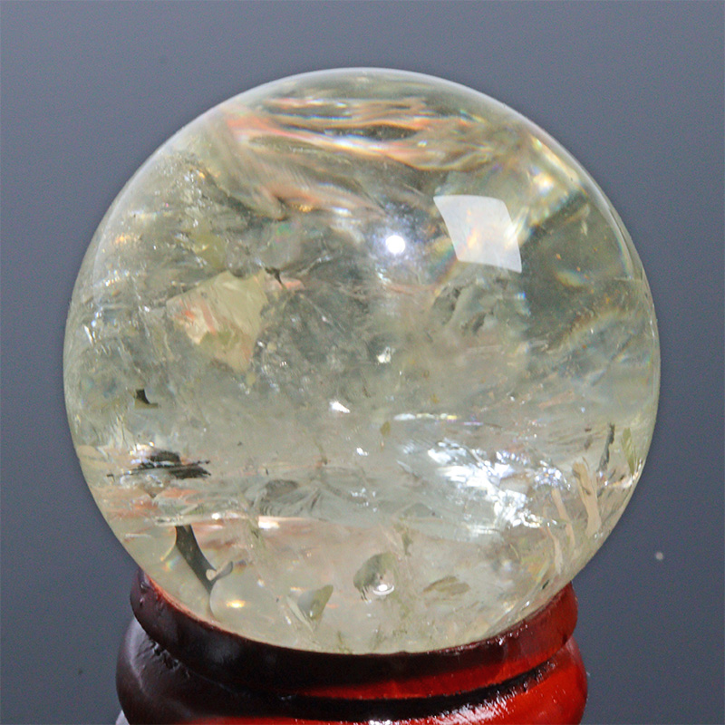 〔D471-15〕約31mm シトリン 虹入り スフィア Citrine 丸玉  黄水晶 置物 風水【メール便不可】