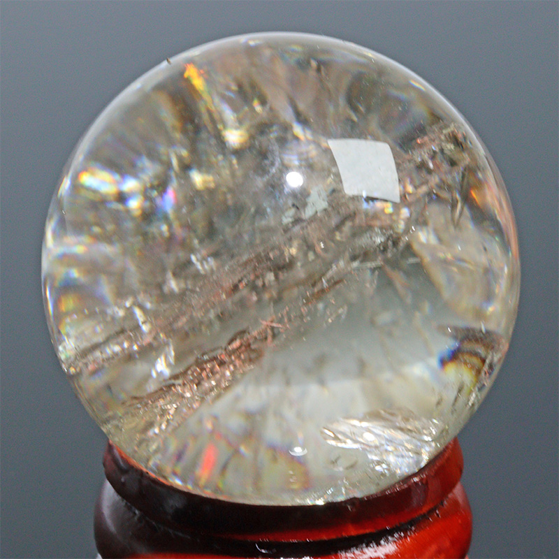 〔D471-17〕約31mm シトリン 虹入り スフィア Citrine 丸玉  黄水晶 置物 風水【メール便不可】