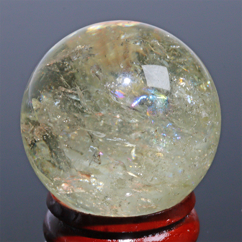 〔D471-18〕約31mm シトリン 虹入り スフィア Citrine 丸玉  黄水晶 置物 風水【メール便不可】
