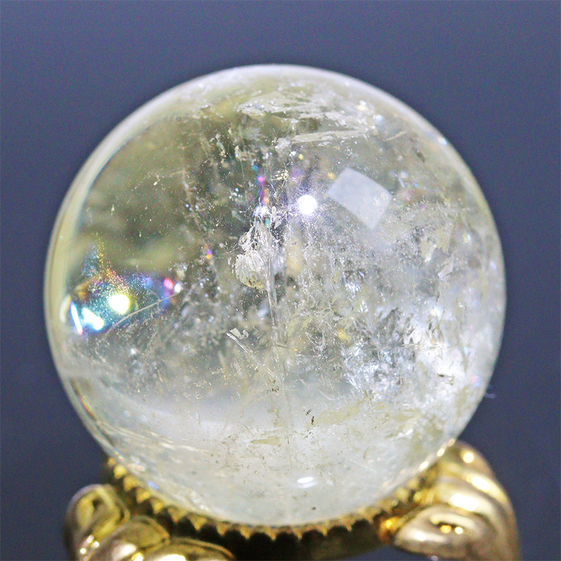 〔D471-26〕約30mm シトリン 虹入り スフィア Citrine 丸玉  黄水晶 置物 風水 ヘコミあり【メール便不可】
