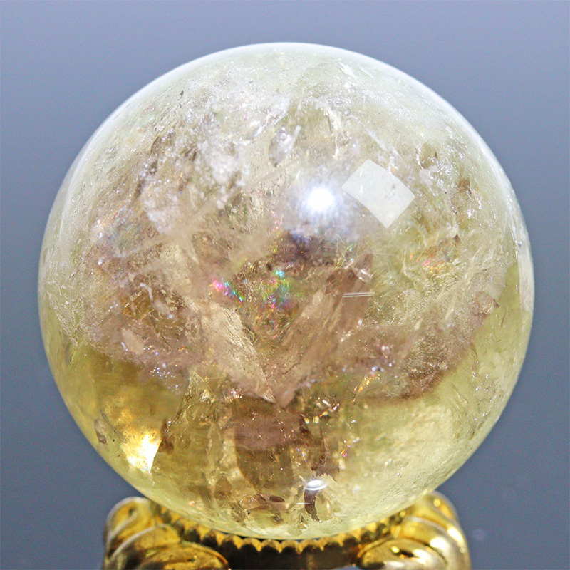 〔D471-32〕約40mm シトリンファントム スフィア Citrine 丸玉  黄水晶 置物 風水【メール便不可】