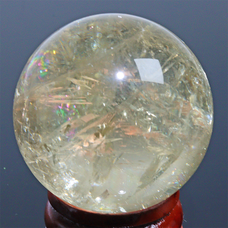 〔D471-4〕約35mm シトリン 虹入り スフィア Citrine 丸玉  黄水晶 置物 風水【メール便不可】