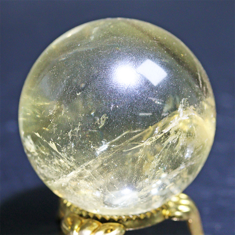 〔D471-44〕高品質 約39mm シトリンファントム虹入り スフィア Citrine 丸玉  黄水晶 置物 風水 ヘコミあり【メール便不可】