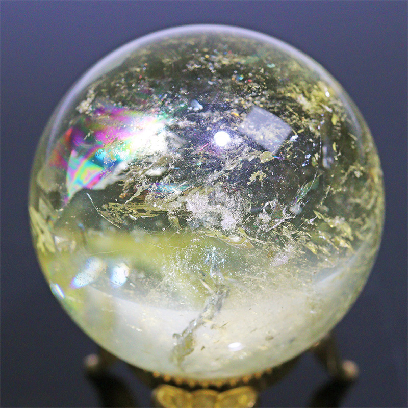 〔D471-46〕高品質 約44mm シトリン虹入り スフィア Citrine 丸玉  黄水晶 置物 風水 ヘコミあり【メール便不可】