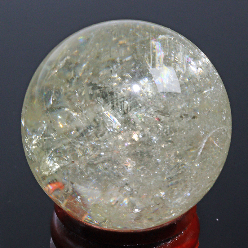 〔D471-6〕約34mm シトリン 虹入り スフィア Citrine 丸玉  黄水晶 置物 風水【メール便不可】