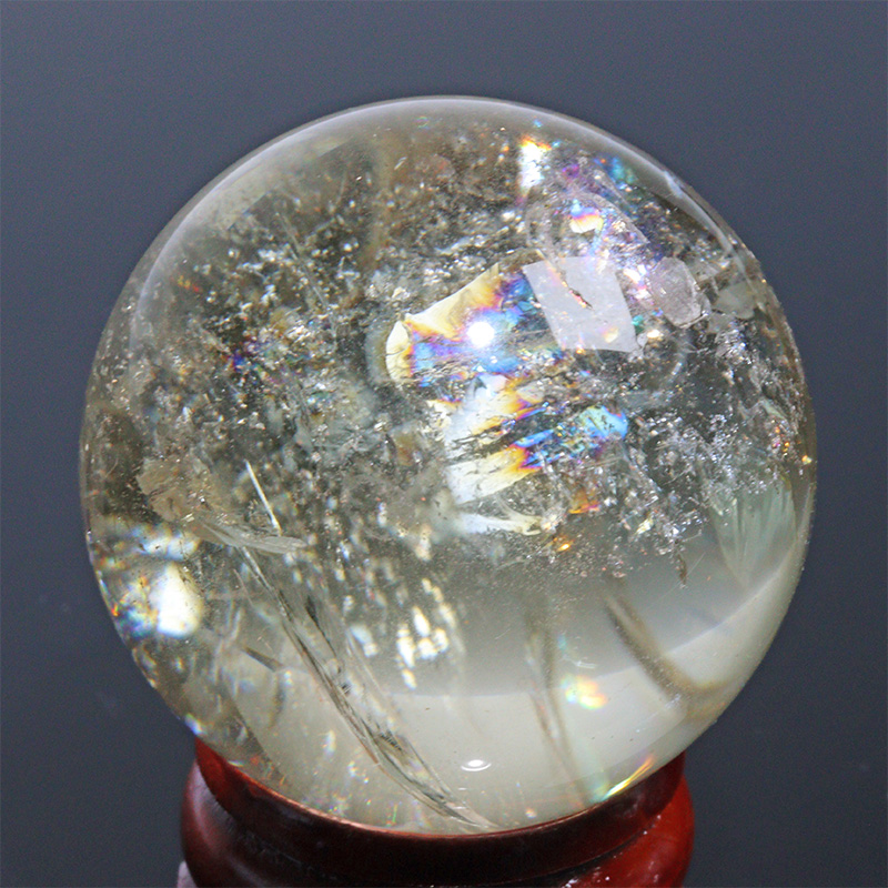 〔D471-7〕約35mm シトリン 虹入り スフィア Citrine 丸玉  黄水晶 置物 風水【メール便不可】
