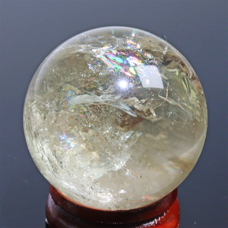 〔D471-9〕約33mm シトリン 虹入り スフィア Citrine 丸玉  黄水晶 置物 風水【メール便不可】