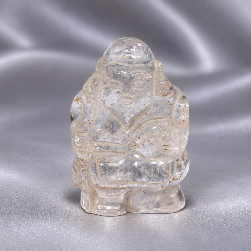 〔D499-1〕恵比寿天 クォーツ Quartz 水晶 彫刻 七福神 縁起物 置物 天然石