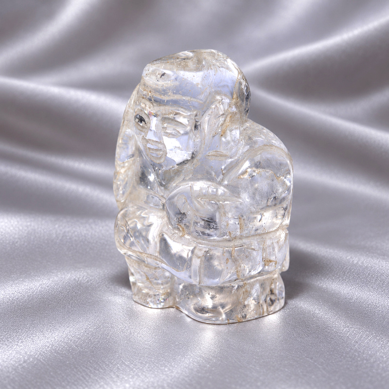 〔D499-2〕恵比寿天 クォーツ Quartz 水晶 彫刻 七福神 縁起物 置物 天然石