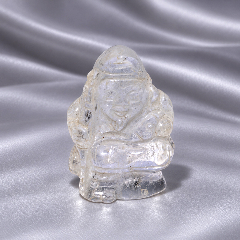 〔D499-3〕恵比寿天 クォーツ Quartz 水晶 彫刻 七福神 縁起物 置物 天然石
