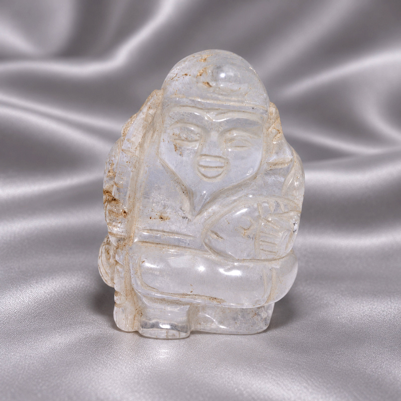 〔D499-4〕恵比寿天 クォーツ Quartz 水晶 彫刻 七福神 縁起物 置物 天然石