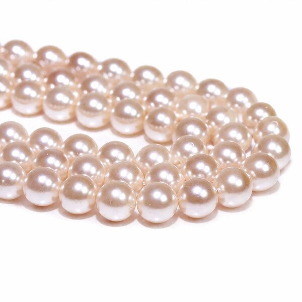 〔E1-106-10m〕10mm天然 シェルパール 連材 クリームピンク 貝パール ビーズ 【FOREST 天然石 パワーストーン】