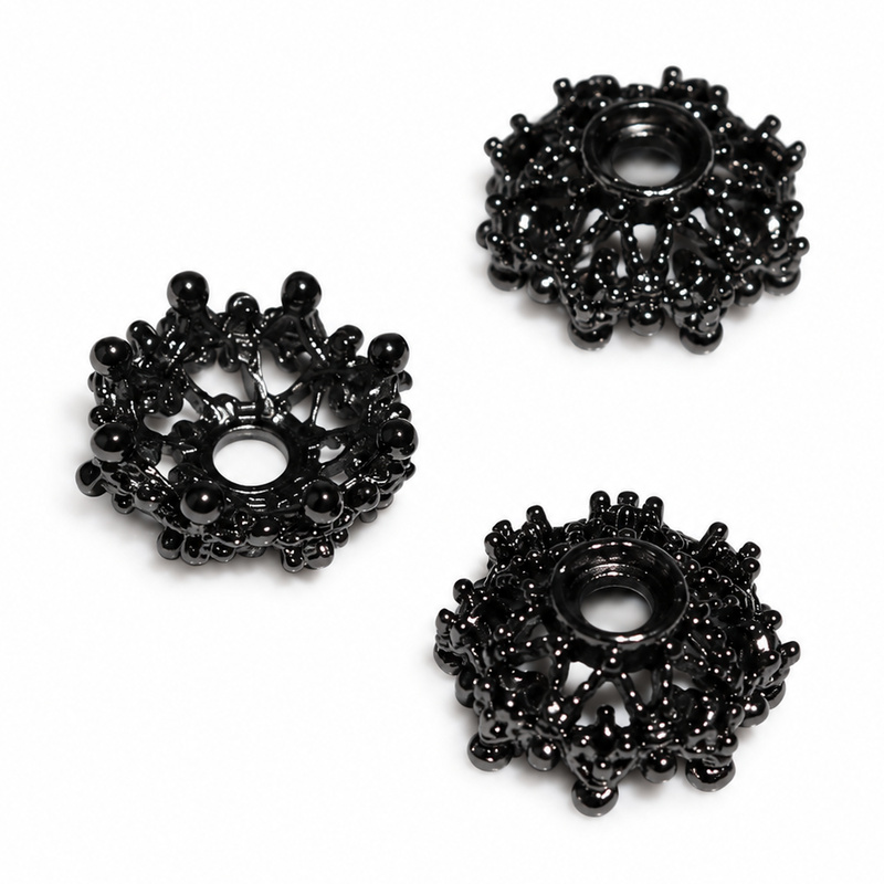 〔G4-106〕10個入り 約10mm キャップパーツ ビーズキャップ 花座 ブラックカラー アクセサリーパーツ