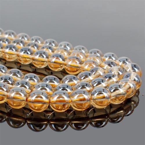 〔GR41-8m〕約8mm ゴールデンオーラガラス ビーズ 一連 Golden Aura Glass Beads 黄金光沢