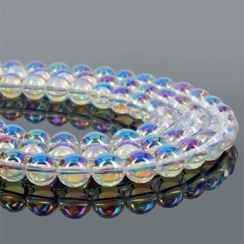 〔GR42-8m〕約8mm レインボーオーラガラス オーロラオーラ ビーズ 一連 RainbowAura Glass Beads 虹彩光沢