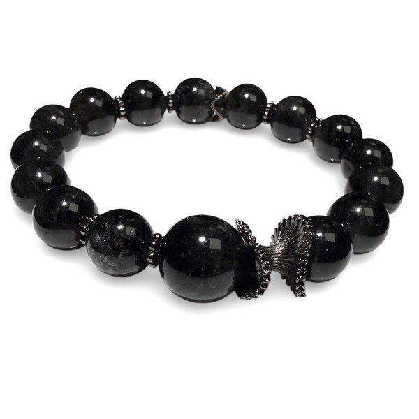 〔K2058-7〕ブラックトルマリンインクォーツ デザインブレスレット【FOREST 天然石 パワーストーン】
