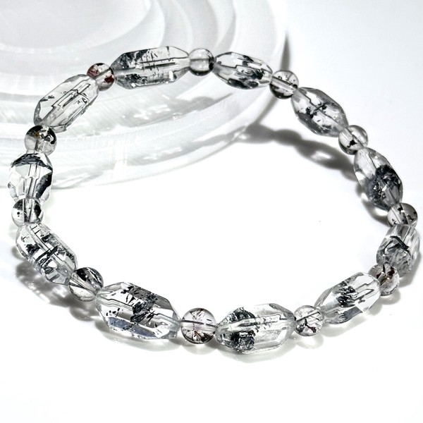 〔K2061-2〕高品質 スティブナイトインクォーツ 奇跡の水晶 ブレスレット