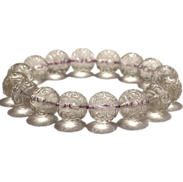 〔K2074-1〕高品質 珍しい パープル リビアングラス 回紋珠 隕石 ブレスレット Libyan desert glass クリストバライト