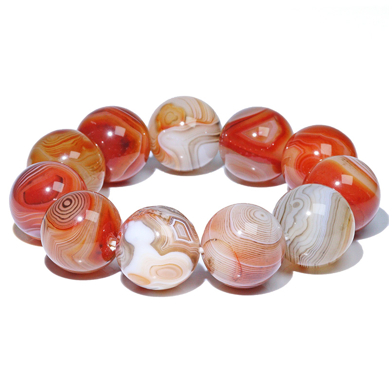 〔K2080-2〕約20mm 高品質 珍しい レッドバンデットアゲート マーブル模様 ブレスレット Red Banded Agate
